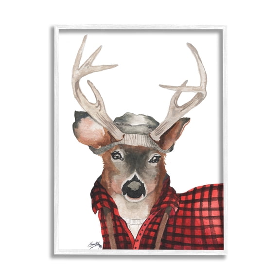Stupell Industries Lumberjack Buck Deer with Beanie Red Plaid, 24 x 30, Designed by Elizabeth Medley