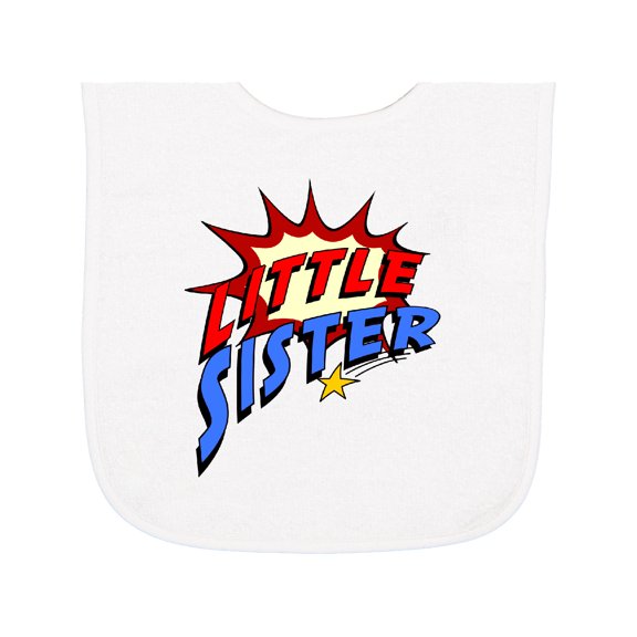Inktastic Little Sister Superhero Baby Terry Cloth Bib