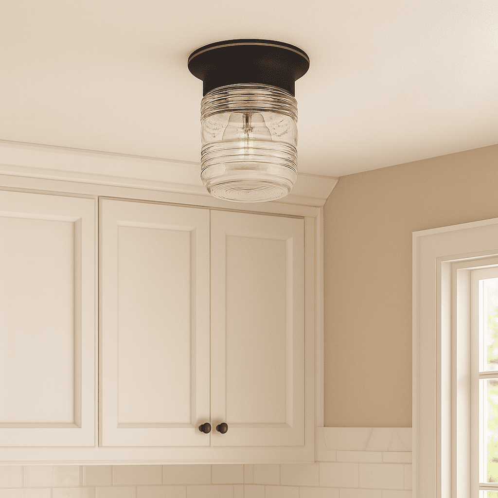 Design House Jelly Jar 1-Light Indoor/Outdoor Flush Mount Ceiling Light with Clear Ribbed Glass, Oil Rubbed Bronze