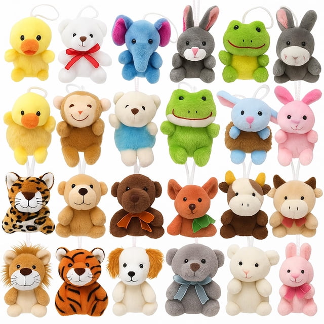 Llavero de peluche Yaliuliu Mini con forma de animales de peluche para niños, paquete de 24