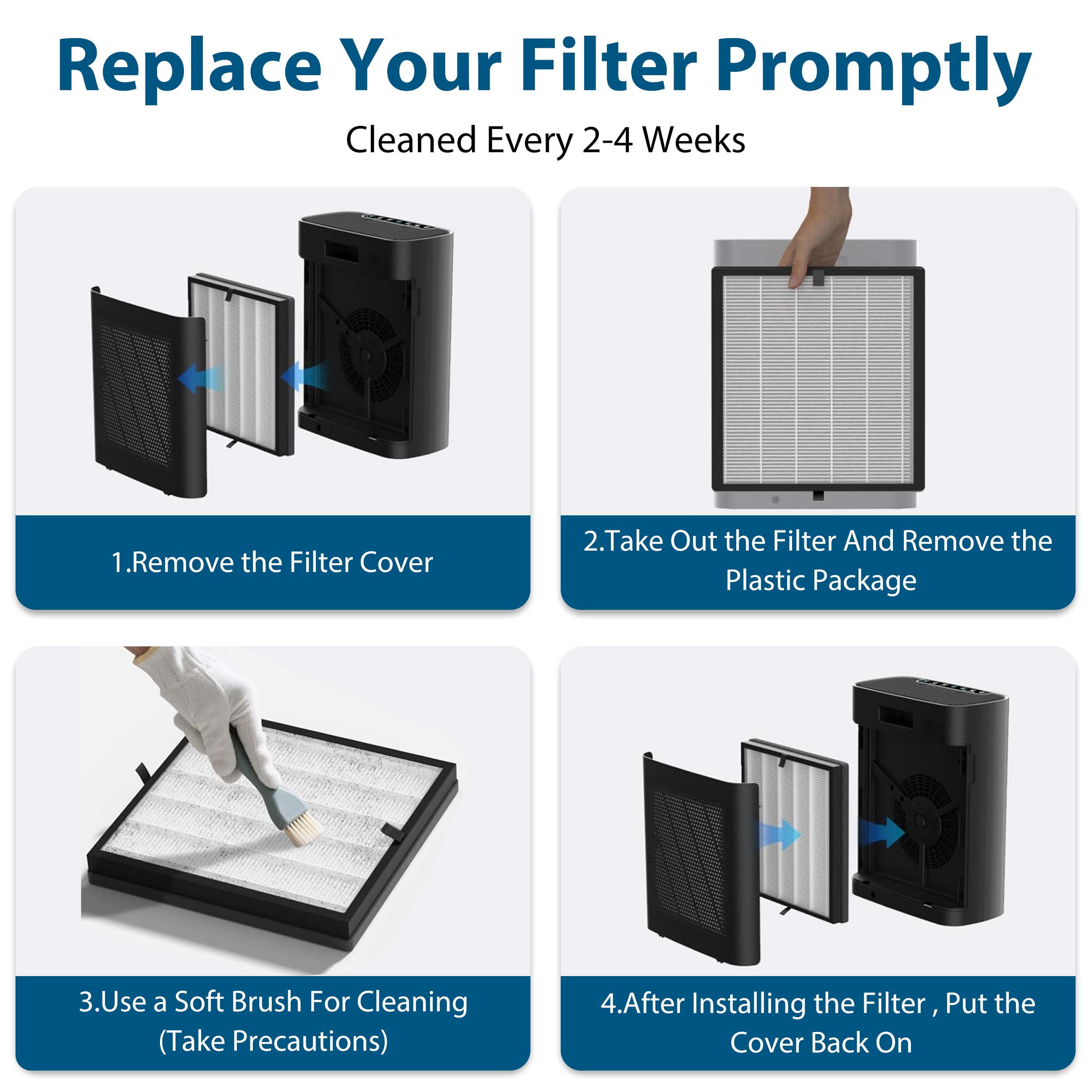 AMIPARTS ZQA-8000A H14 Air Purifiers Filter for Home, True HEPA Filter Replacement Compatible with ZQA8000A Air Purifier