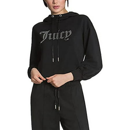 $99 Juicy Couture Balloon Sleeve Branded Hem Hoodie Liquorice Silver Size XL