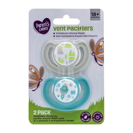 Parent's Choice Orthodontic Vent Pacifier 2pk, 18+ Months, Unisex, Gray Teal