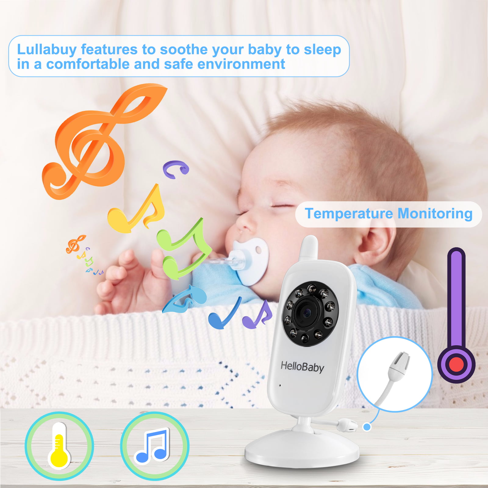 HelloBaby Baby Monitor-HB32 Video Baby Monitor with Camera & Audio -3.2  LCD display, WiFi Free two-way audio, infrared night Vision 