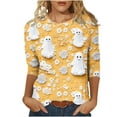 thumbnail image 2 of Yteetum 3/4 Length Sleeve Womens Tops Halloween Print Oversize Crew Neck T-Shirt Top Ladies Casual Halloween Graphic Round Neck Loose Fits Plus Size Three Quarter Sleeve Shirt Fall Winter Base Layers, 2 of 5