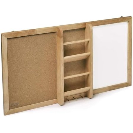 Magnetic Whiteboard & Corkboard Combination Combo Dry Erase White Board & Cork Board Message Board with Key and Mail Organizer Perfect for Office & Home & Kitchen Bulletin Board