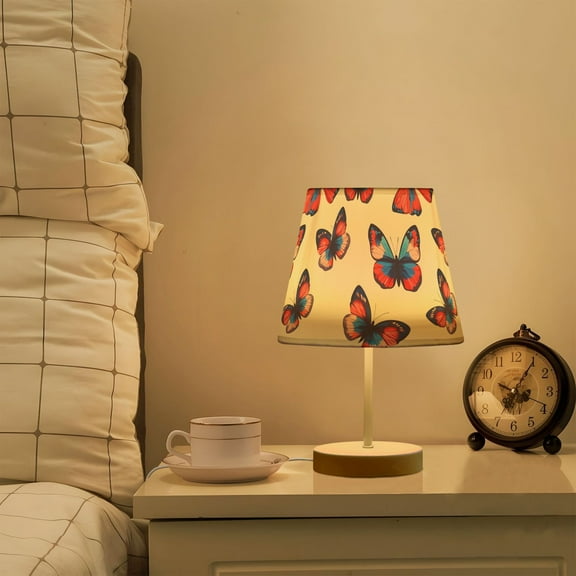 Yayeee Mini Table Lamp 10.8" Dimmable with Fabric Shade 3 Color Temperatures, Blue Butterflies