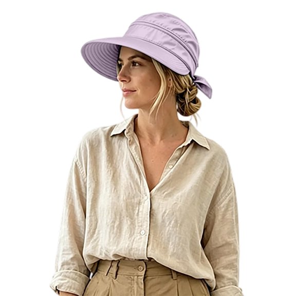Women 2‑in‑1 Detachable Zipper Sun Hat UV Protection Wide Brim Bow Tie‑Back Lightweight Packable Summer Outdoor Travel Beach Sun‑Shade Head‑Accessory