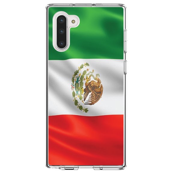 DistinctInk Clear Shockproof Hybrid Case for Samsung Galaxy Note 10 (6.3" Screen) - TPU Bumper, Acrylic Back, Tempered Glass Screen Protector - Red White Green Mexican Flag Mexico