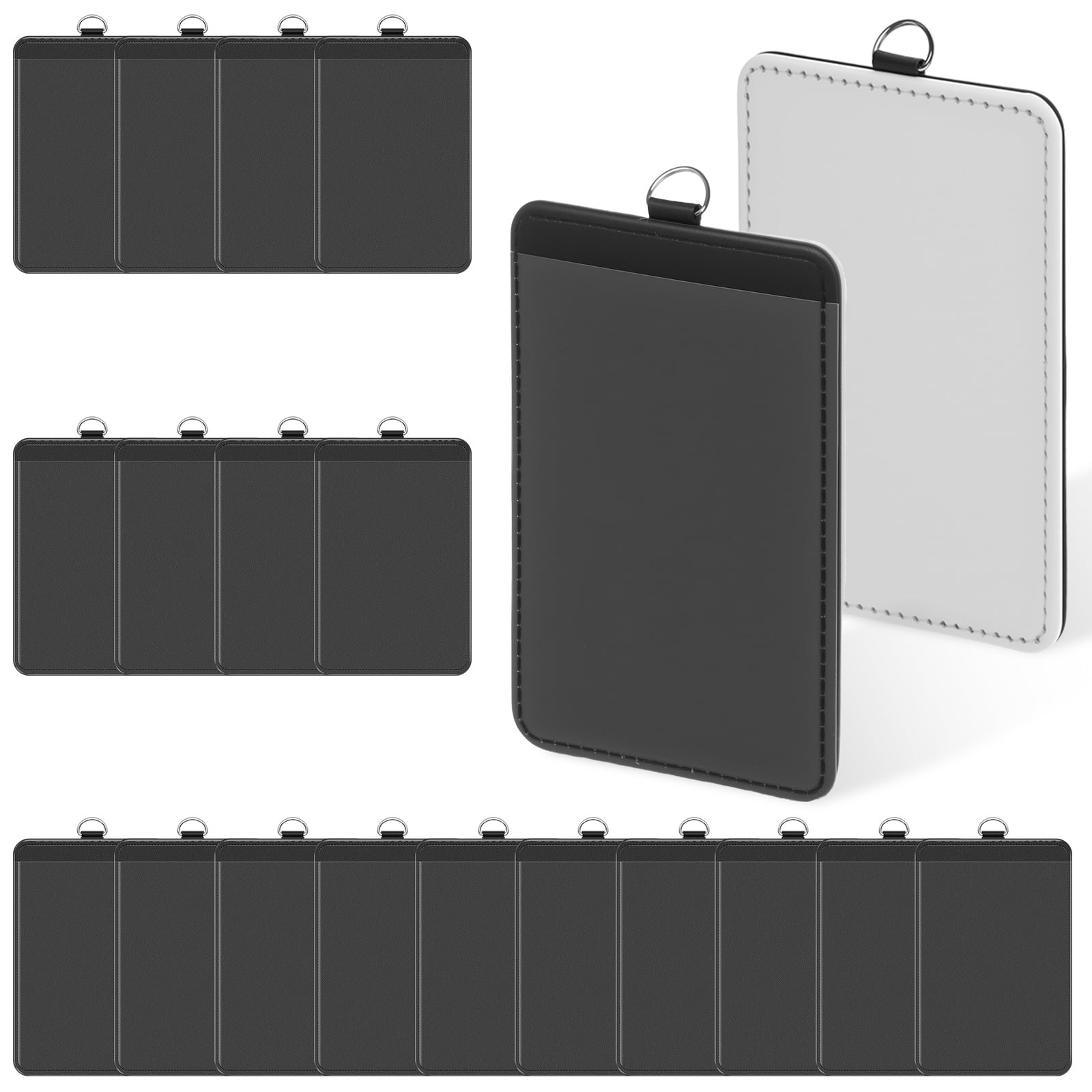 FKSZLL 20 Pcs Sublimation ID Badge Holder PU Leather Heat Transfer Print Vertical ID Card Holders Waterproof Name Tag Holders Blank for Coach Office Employees Students
