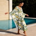 thumbnail image 4 of SEANATIVE Kaftan Dresses for Women V Neck Long Coverups Women Summer Caftan Coverups Dress Kimono Beach Vacation Wear Hawaiian Dresses for Holiday Trip Vacation, Lemon Flower Beige, 4 of 7