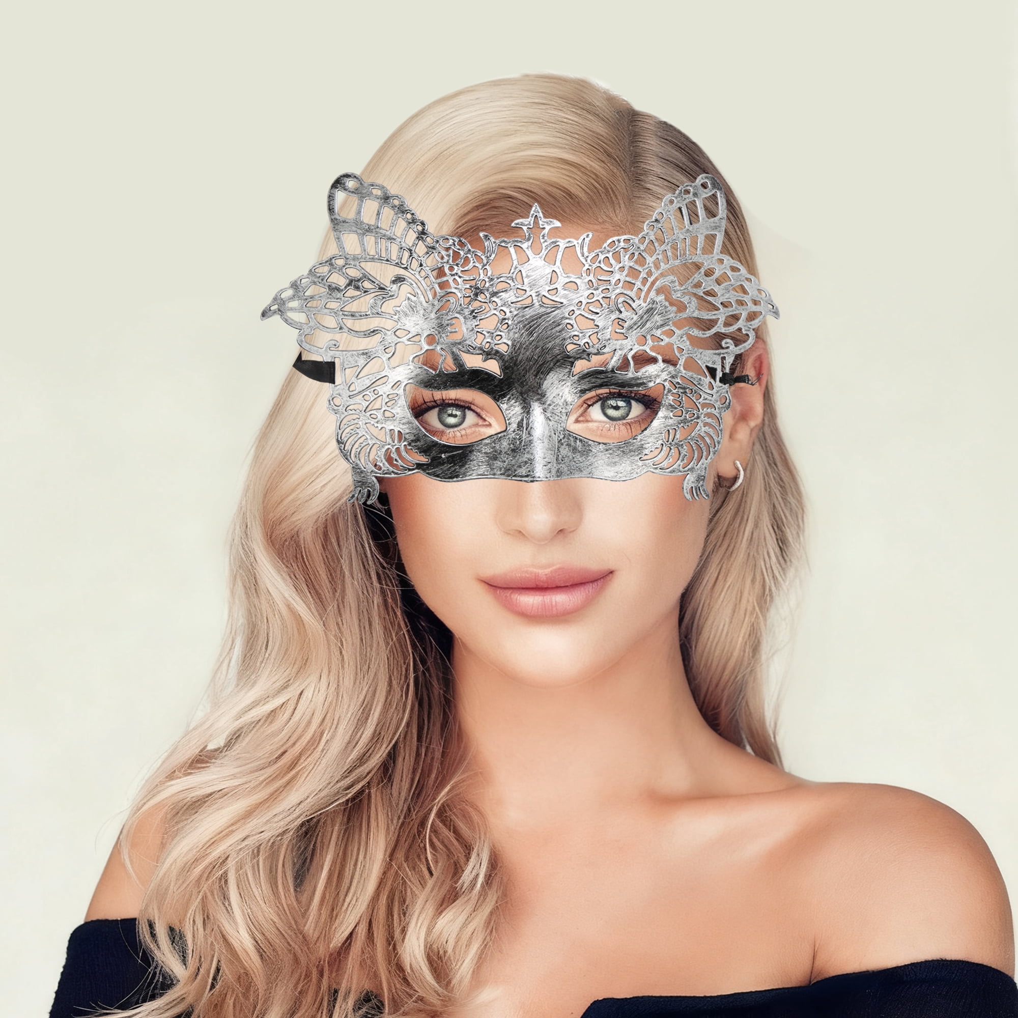 Unique Bargains Elegant Half Face Party Mask 1 Pcs Silver Pattern 6