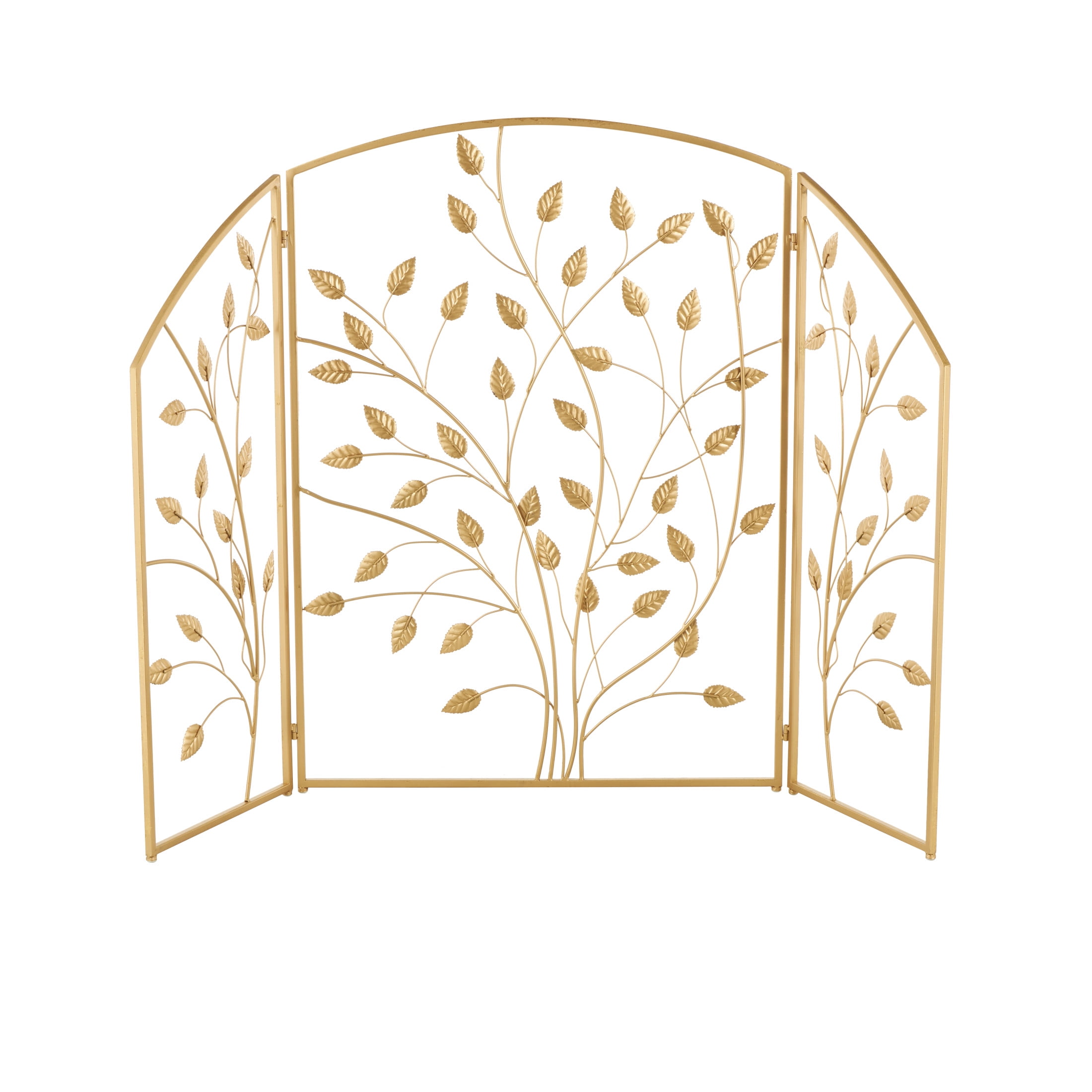 DecMode 29" x 38" Gold Metal Foldable 3 Panel Leaf Fireplace Screen, 1-Piece