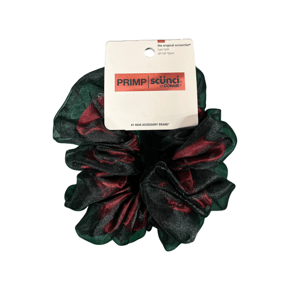 Scunci Primp Luxe Look Organza Scrunchie - Black and Red - All Hair Types