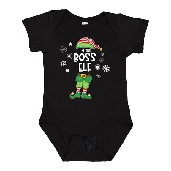 Inktastic Funny Christmas I'm the Boss Elf with Shoes and Hat Boys or Girls Baby Bodysuit