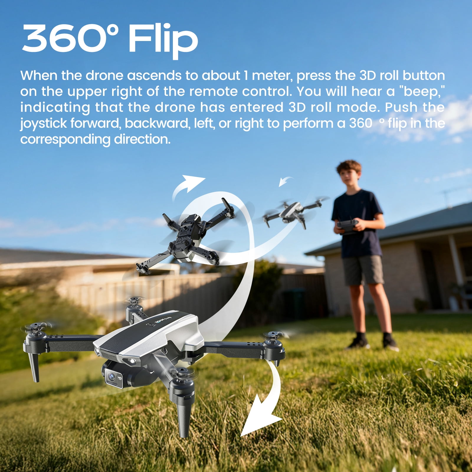 Wefone H30 Foldable Drone with Camera, Lightweight, User-Friendly, 360° Flips, Altitude Hold, Optical Flow Positioning, 3 Batteries, Black