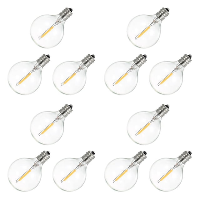 Bombillas LED de Repuesto G40 de 12 Piezas, Bombillas de Globo LED Inastillables Con Base de Tornillo E12 para Luces de Cadena Solares Blanco Cálido
