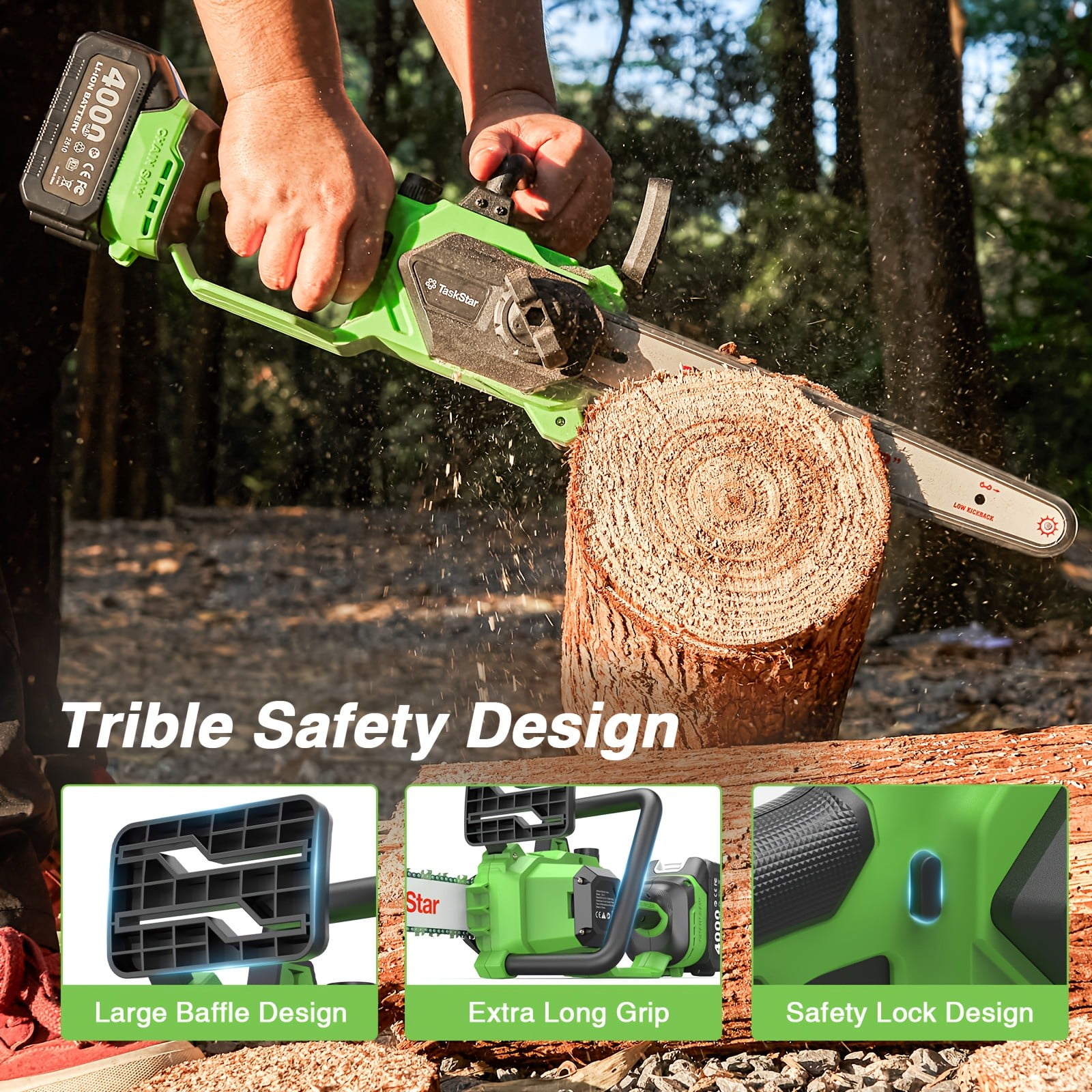 Taskstar 12" Cordless Electric Chainsaw 2*4000mAh Battery & Charger, Handheld  Branch Tree Trimming Pruning Saw