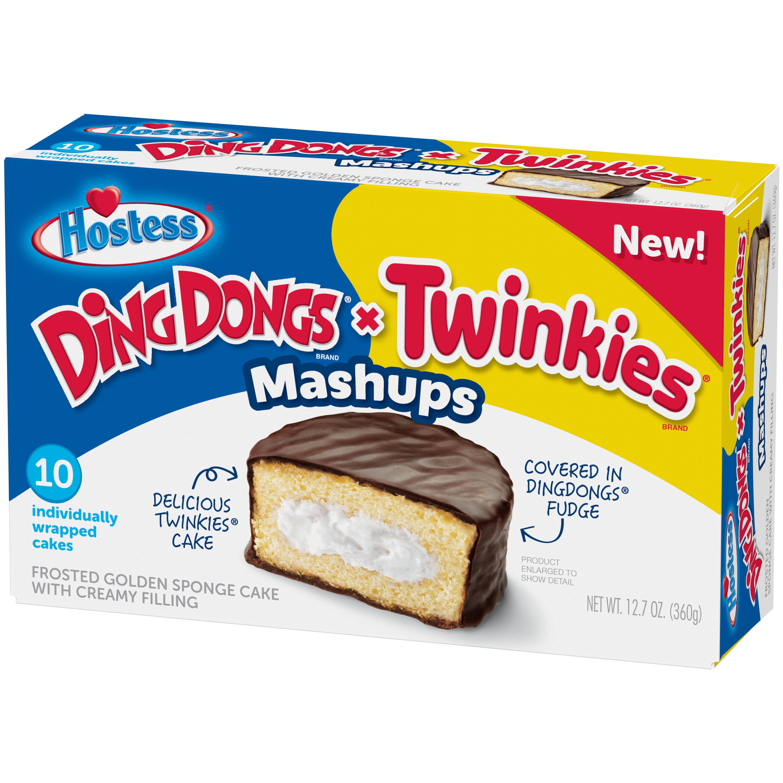 Hostess Ding Dong Twinkie Mash-Up 12.7oz 10 count. Frosted Golden Sponge  Cake with Creamy Filling 