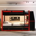 thumbnail image 4 of Harper & Bright Designs Full Size Gaming Bunk Bed with Desk and Trundle, Space-Saving Wooden Gamer Bunk Bedframe with Storage Bookshelves and LED Light for Bedroom, Black+Red, 4 of 11