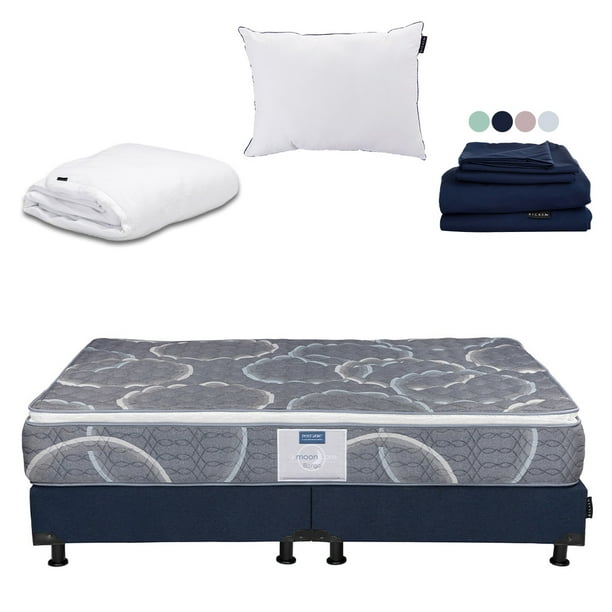 Colchón King Size Dicasa Bongo + Box + Almohada One + Protector Cloud + Sábanas Softy