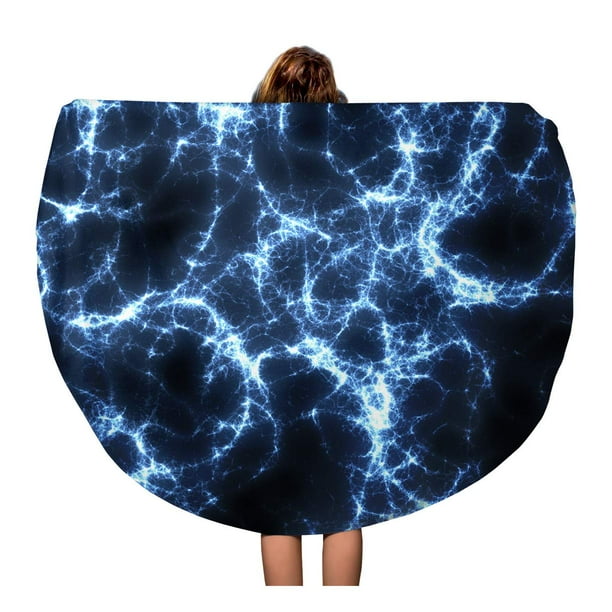 LADDKA 60 inch Round Beach Towel Blanket Dark Blue of Flowing Light