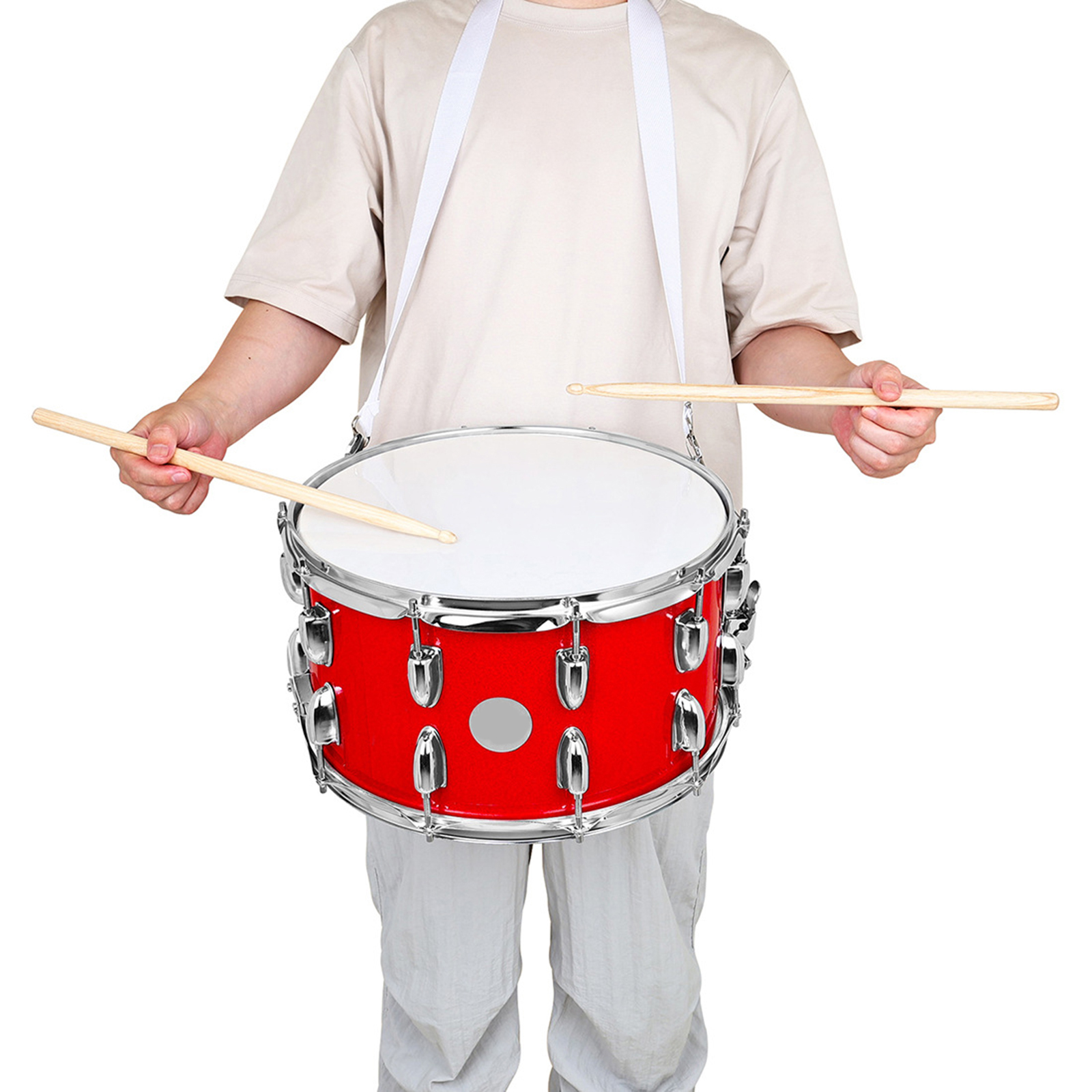 14inch Snares Drum Percussions Instrument with Drum Key, Drumsticks and Strap Student March Snares Drum Musical Toy