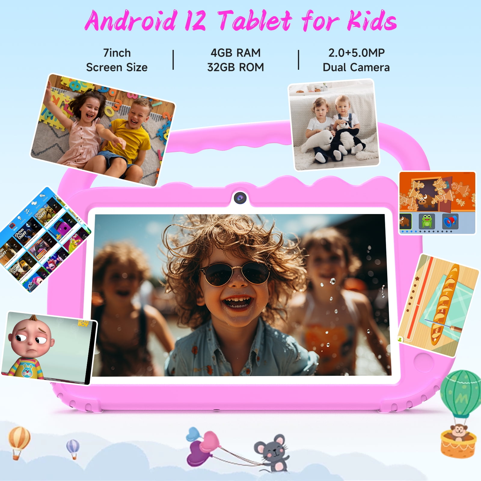 Peicheng AT70K Android 12.0 Kids Tablet, 7 in, 32GB Expandable