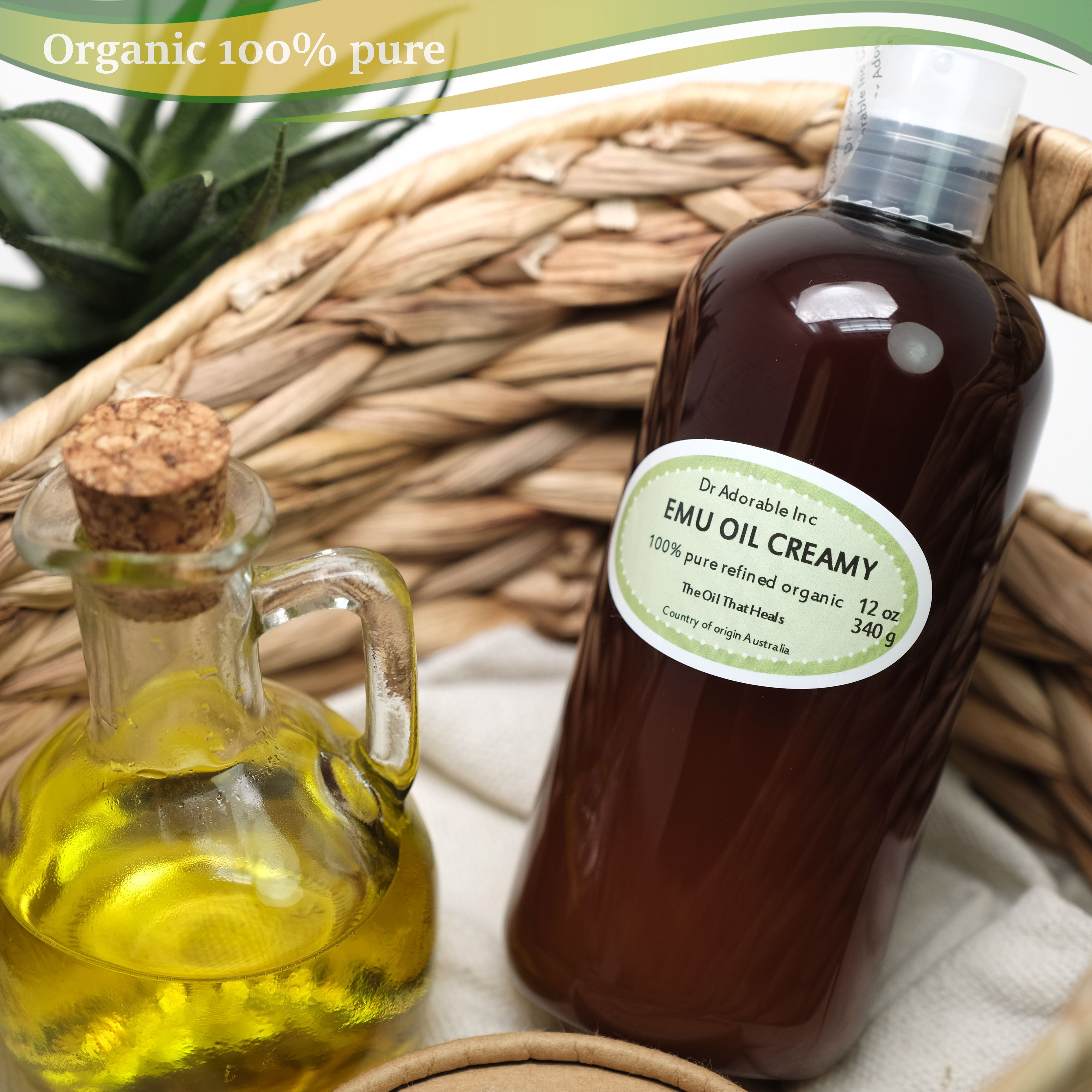 Dr. Adorable - 100% Pure Australian CREAMY EMU Oil Triple Refined Organic Moisturizing Oil For Face Skin Hair - 12Oz