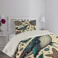 thumbnail image 2 of Ambesonne Nautical Quilted Coverlet 2 Pcs, Mandala Feathers Anchor, Twin Size, Ivory Teal and Coral, 2 of 4