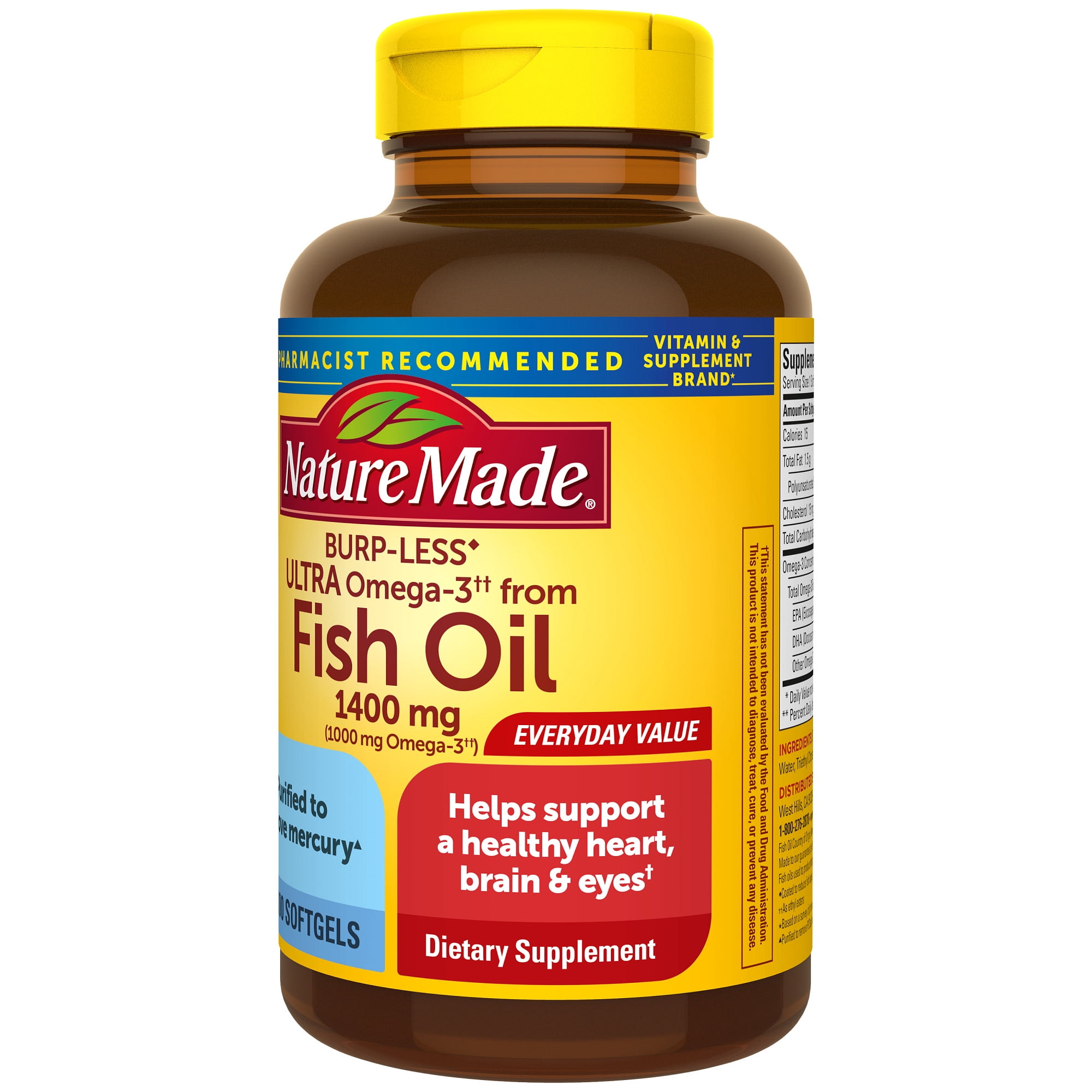 Buy Nature Made Burp-Less Ultra Omega 3 from Fish Oil 1400 mg Softgels, 100  Count Online in France. 196155762