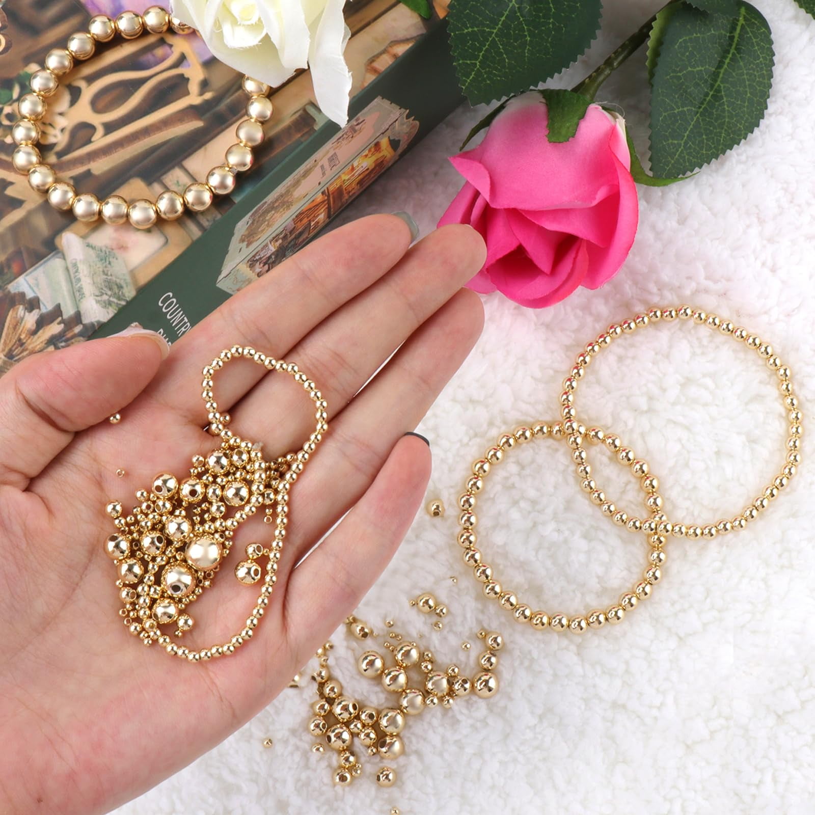 Trianu 300Pcs 18K Gold Filled Spacer Round Beads, Seamless Smooth Metal Round Beads, Gold Plated Solid Brass Beads for DIY Bracelet Necklace Earring Jewelry Making (5mm)