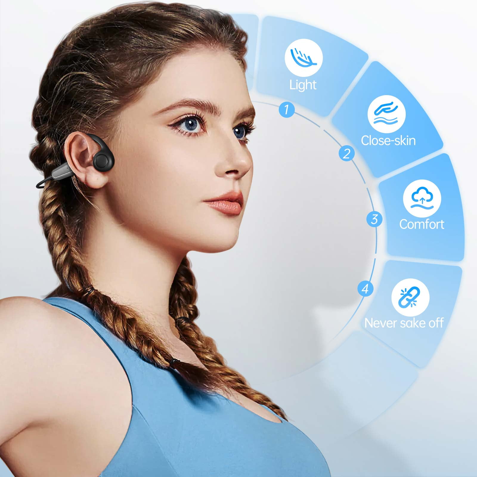 Bone Conduction Headphones, Type-C Bluetooth 5.4 Open Ear Wireless Earphones, IPX5 Waterproof Sports Headset for Gym, Running, Cycling, Hiking, Workouts Built-in HD Microphone