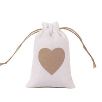 Elainilye Heart Canvas Drawstring Bag for Wedding Candy Gift Packaging, Valentine's Day Party Favor Bag with Red Love Design
