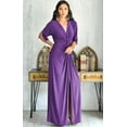 thumbnail image 3 of KOH KOH Long Sexy V-Neck Short Sleeve Slit Flowy Cocktail Evening Bridesmaid Wedding Guest Party Summer Tall Dressy Maxi Dress Gown For Women Lavender Purple X-Small US 2-4 NT290, 3 of 7