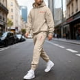 thumbnail image 2 of Timoontee Men's Heart Print Sweatsuit Two Piece Valentine Outfits Sets Long Sleeve Hooded Sweatshirt with Elastic Waist Drawstring Sweatpants Khaki M, 2 of 5