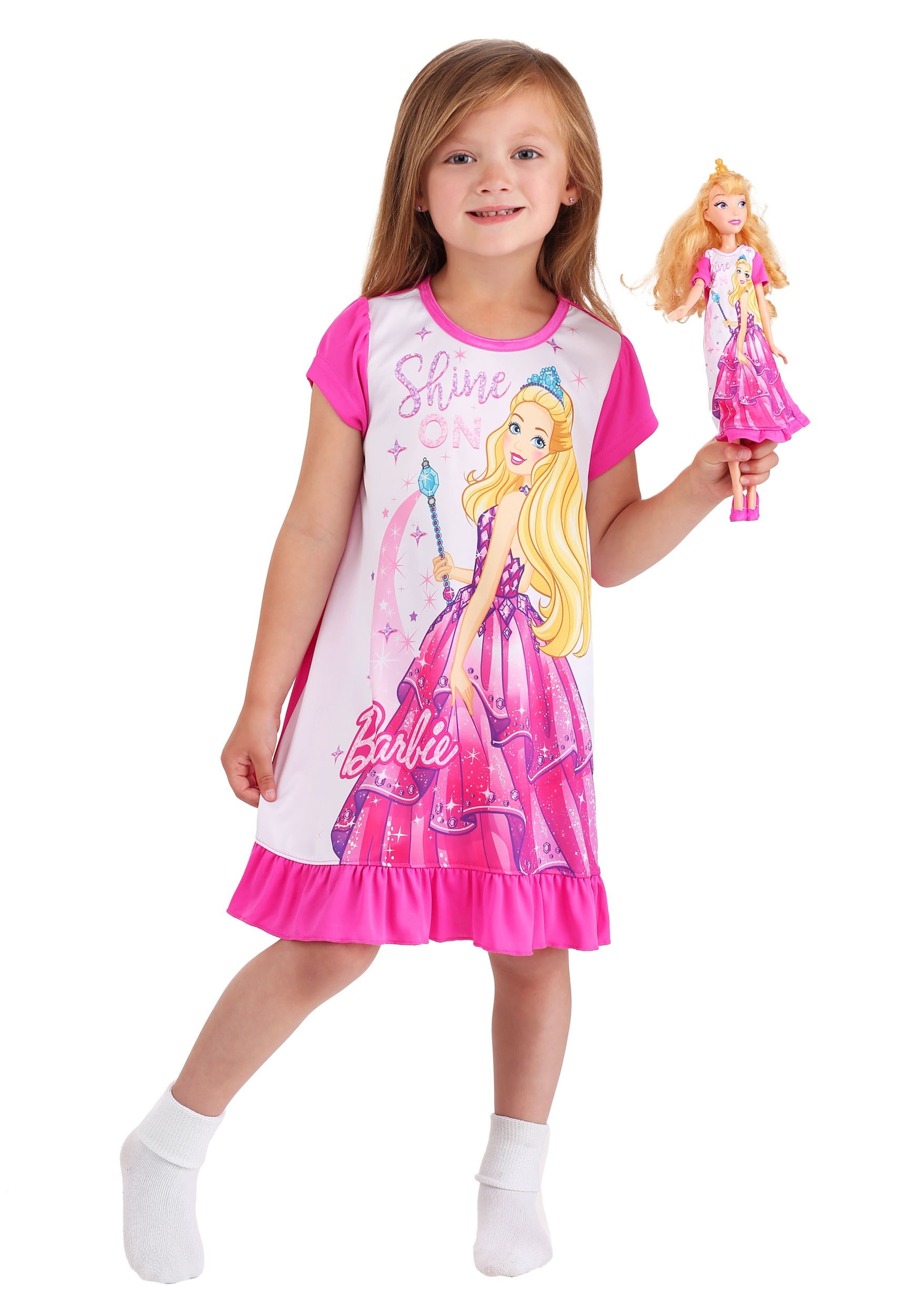 Matching 18 Inch Doll and Girl Dress Toddler Nightdress Short Flutter Sleeve Nightshirts 