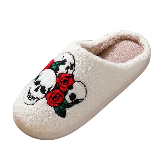 Shadoumai Halloween Pumpkin Slippers for Womens Mens Cute Cartoon Slippers Plush Warm Memory Foam Shoes