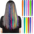 thumbnail image 1 of 12 extensiones de cabello con clip de colores para fiestas, postizos sintéticos lisos de 22 pulgadas, arcoíris para, 1 of 5