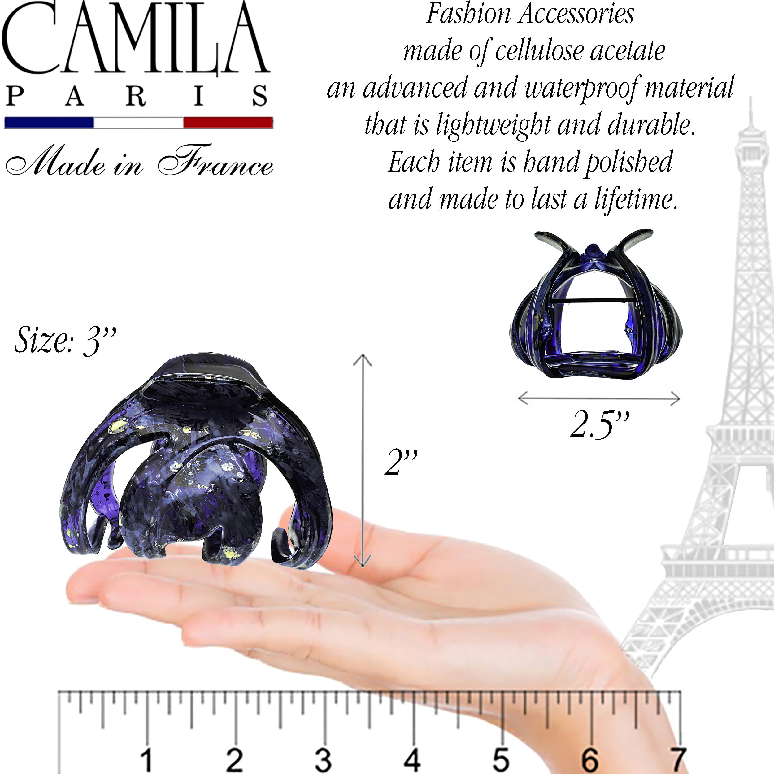 Camila Paris CP3862 French Octopus Hair Clip for Women Thick Hair and Long Curly Wavy Hair, Girls Hair Claw Clips, Styling Claw Clip for Thick Hair, Strong Hold No Slip Grip, Made in France