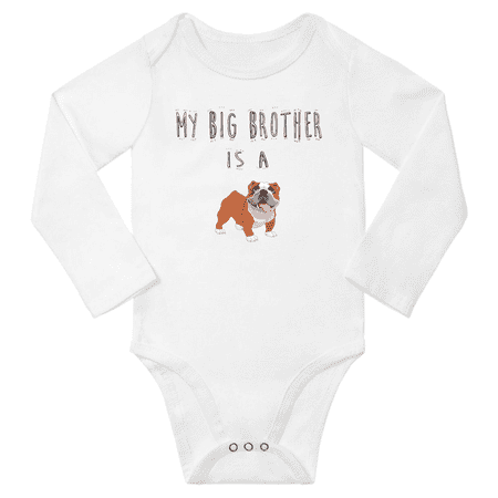 

My Big Brother is a English Bulldog Dog Cute Baby Long Sleeve Bodysuits Boy Girl One-pieces (White 12-18M)