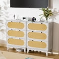 thumbnail image 7 of 3-Drawer Rattan Dresser Set of 2, 63" Wide Wooden Chest with 3-in-1 Charging Station, TV Stand & Storage Organizer for Bedroom, Living Room, Hallway (Gery), 7 of 7