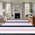thumbnail image 2 of Pink Navy Blue Striped Large Area Rugs for Bedroom Living Room, Soft Non Slip Carpet Bedside Rug, Farmhouse Stripe Art Rectangular Floor Cover Kitchen Accent Rug 8'x10' for Dining Room/Office, 2 of 9