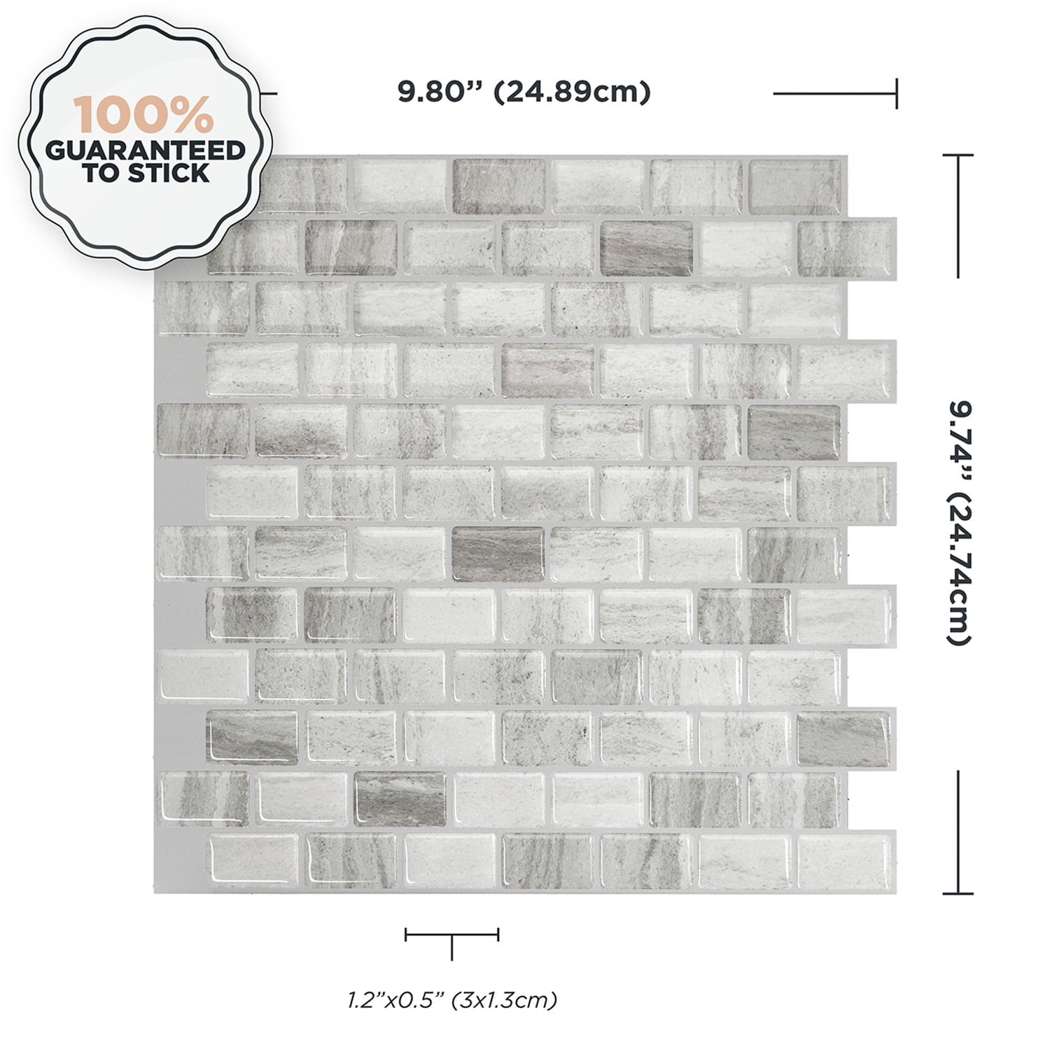 Smart Tiles - 3D Adhesive Peel and Stick Backsplash Tile, Gray - 4-Pack 9.8" x 9.74"