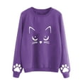 thumbnail image 1 of Wyzesi Chandails en Molleton en Coton pour Femmes Col en V Mode Décontractée Imprimé Chat Pull Col Rond Manches Longues Ample, 1 of 5