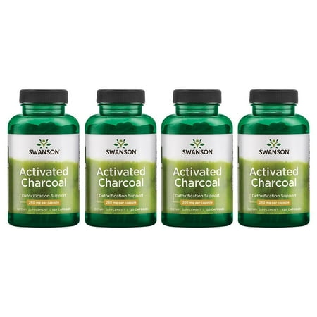 Swanson Activated Charcoal - Natural Supplement Supporting Healthy Absorption - Helps w/ Bloating & Maintaining Bowel Regularity - (120 Capsules, 520mg per Serving) (4 Pack)