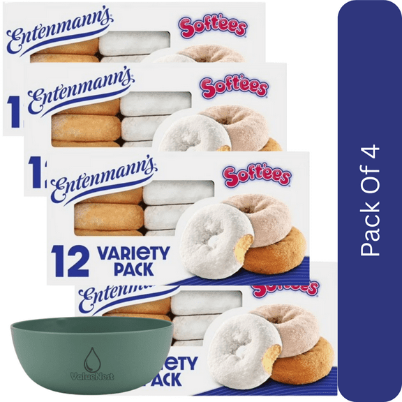 Entenmann's Soft’ees Variety Pack Donuts – 12 Count, 18.5 oz Box-4pk, With Olive Green Bowl By ValueNest