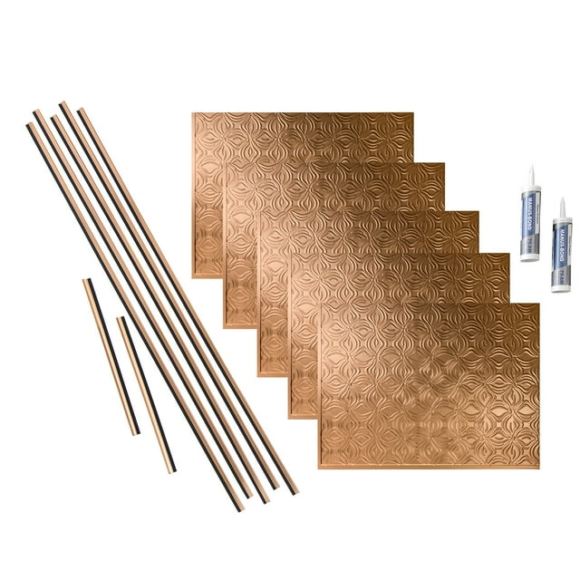 FASÄDE Lotus Decorative Vinyl Backsplash 15 sq ft Kit in Polished Copper