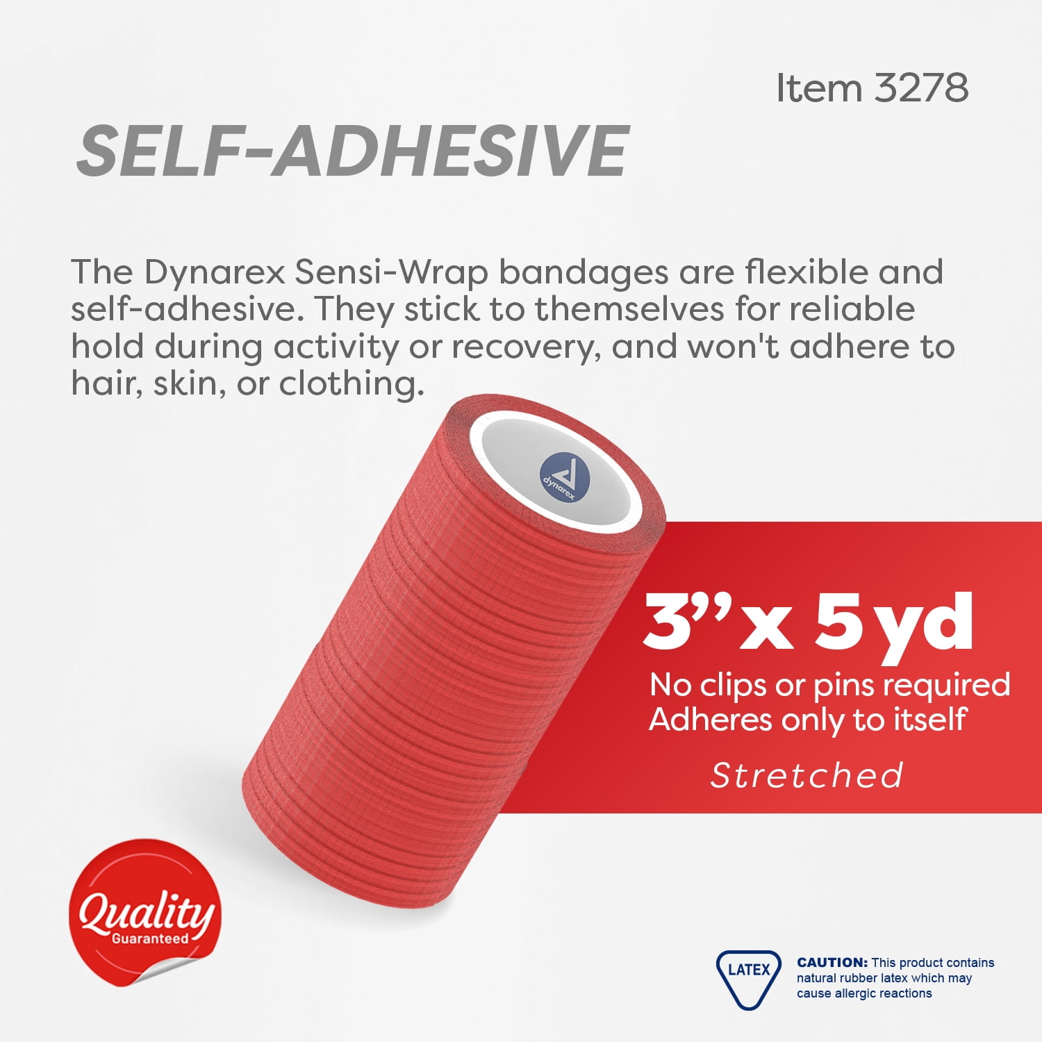 Dynarex Sensi-Wrap Self-Adhesive Bandages, 24-Pack, 3" x 5 yards, Red, Latex, Colored Elastic Cohesive Athletic Tape, Tattoo Grip & Vet Wrap