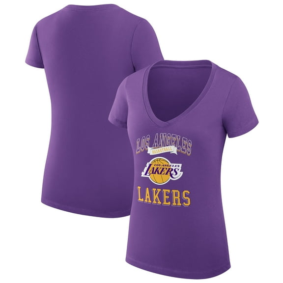 Women's G-III 4Her by Carl Banks Purple Los Angeles Lakers Super-Slim Fit Lightweight Team Logo V-Neck T-Shirt